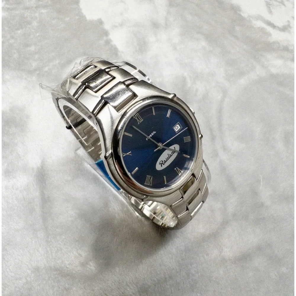 New Fossil PR-5111 Blue Dial 35mm Mens Watch Silver Rauland Logo